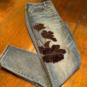 Chico’s black floral appliqué jeans